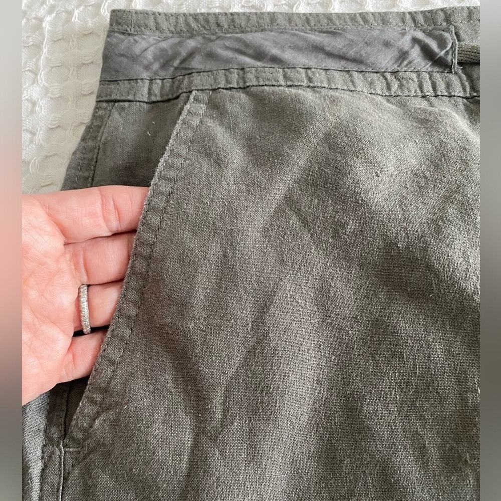 Talbots Olive Green Pure Irish Linen Pencil Skirt Size 6 Drawstring Utility - Picture 6 of 9